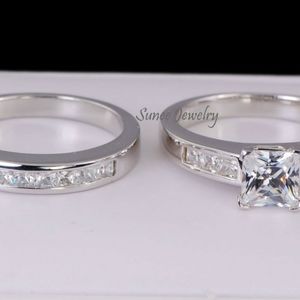 Real 925 Princess Cut Wedding Engagement Ring Set